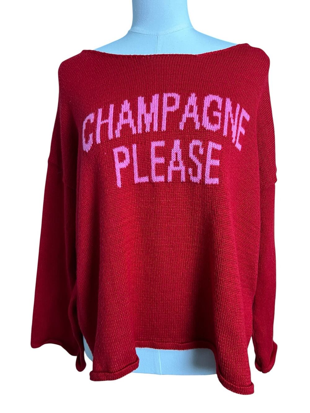 Miracle USA Champagne Please Graphic Knit Sweater Red Women's Small